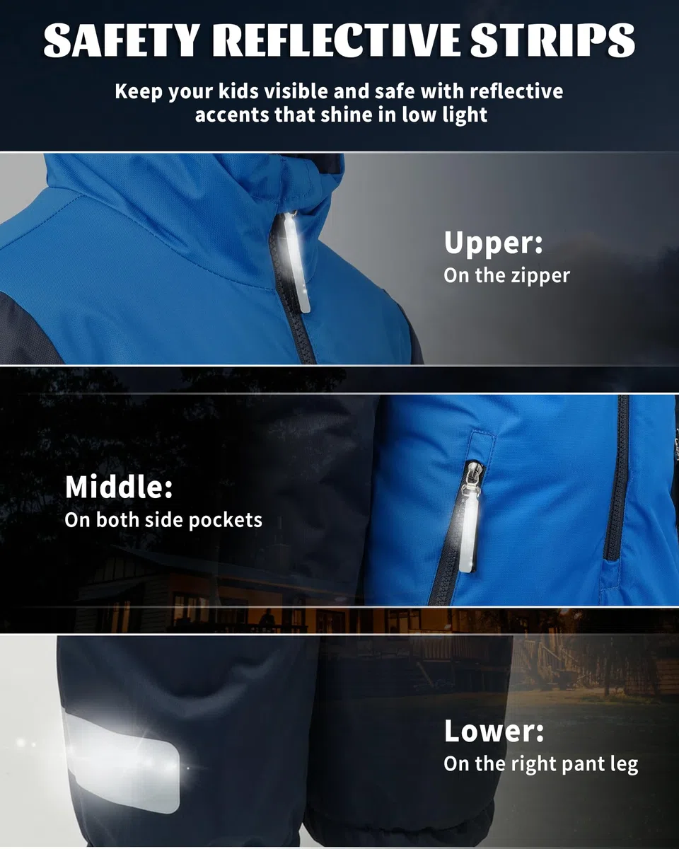 Owntop Schneeanzug Kinder Unisex, Schneeoverall Mädchen Jungen, Winddicht Wasserdicht Skianzug mit Kapuze Reißverschluss (Blau,98)