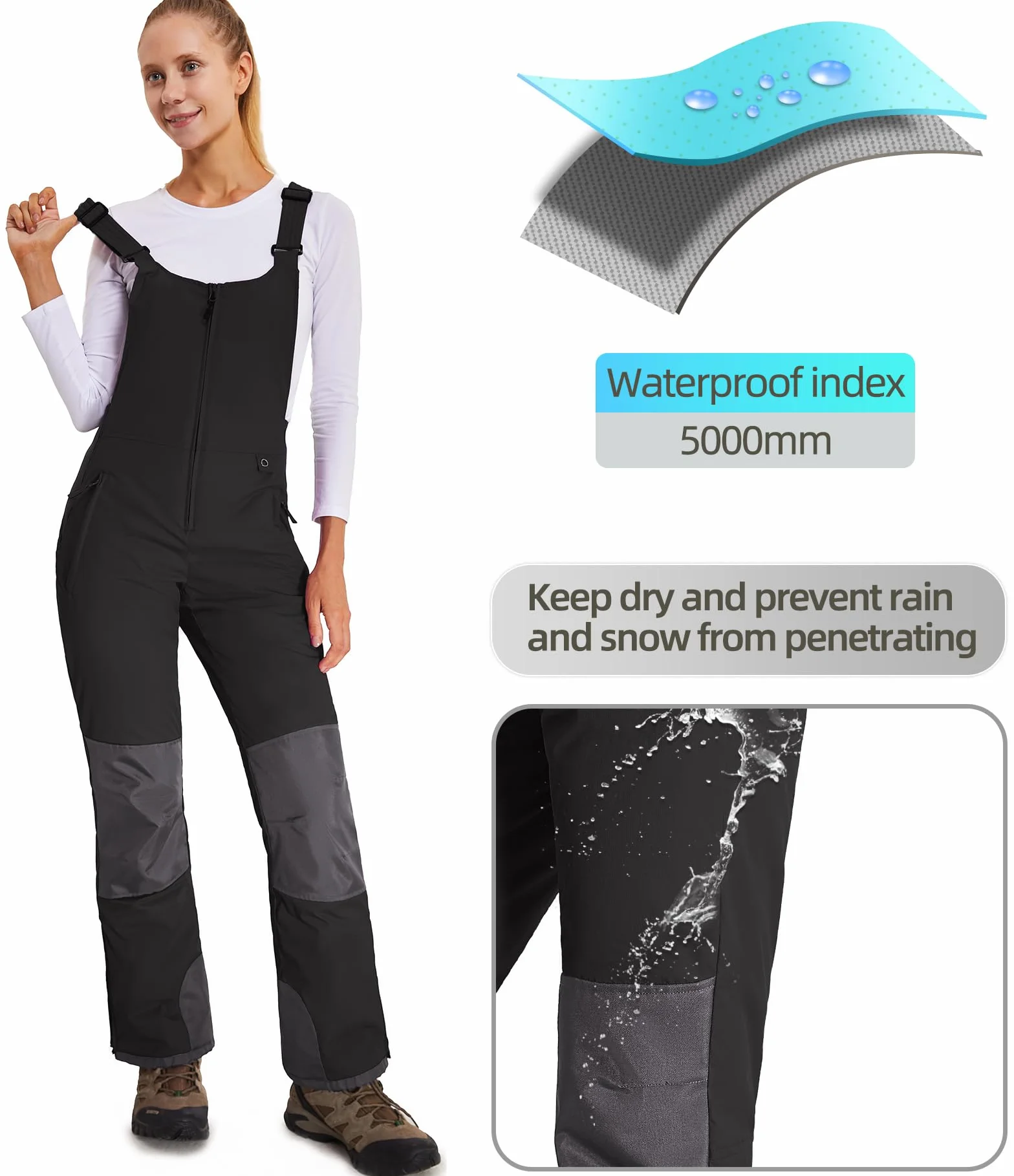 Damen Skihose Latzhose Wasserdicht Softshellhose Overall Winter Warm Gefüttert Schneehose Snowboardhose mit Verstellbaren Hosenträgerhose