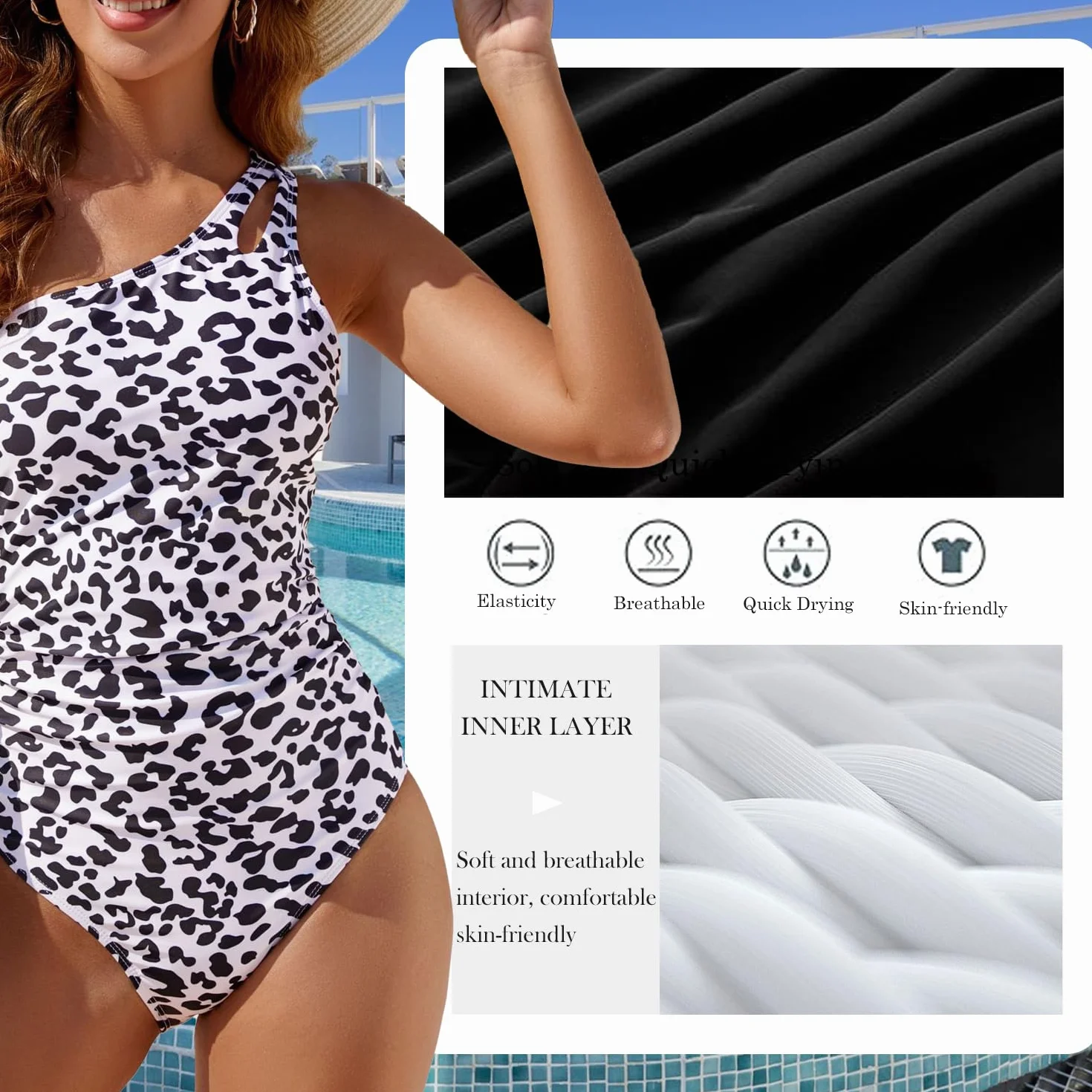 USUN Damen Badeanzug Push Up V Ausschnitt Schwimmanzug Einteilige Raffung Bauchweg Rückenfrei Monokinis Cut Out Retro Sexy Schlankheits Bademode high Waist Swimsuit