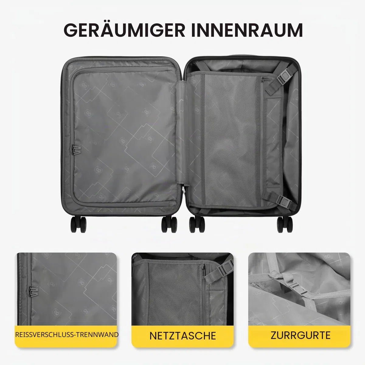 LEVEL8 Koffer Trolleys Leicht ABS+ PC Handgepäck Hartschalen-Koffer Trolley Rollkoffer Reisekoffer Erweiterbar, TSA, 4 Rollen, 55 cm, 36-42 Liter, Blau