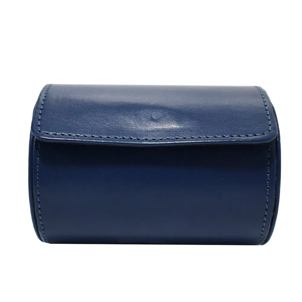 Fashionable Business PU Leder Krawatten Box 12 x 9 x 9 cm Zylinder-Form Krawattenhalter (Blau)