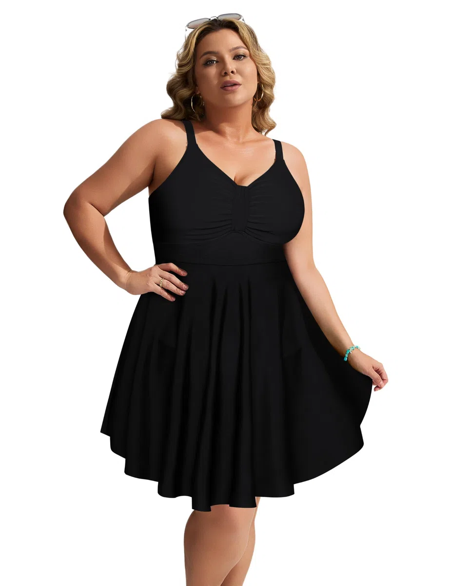 Hanna Nikole Damen GroßE GrößEn Badekleid Einteiler Bauchweg Badeanzug Shape Bademode GerüSchter Schwimmanzug Weiche Strandmode Mit Badeshorts &Verstellbarer Schultergurt