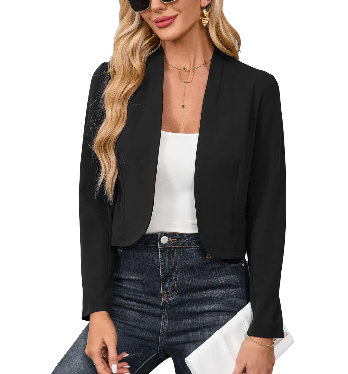 Blazer Damen Lange Ärmel Blazer für Elegant Casual Offene Jackenblazer,Lässig Kurzblazer,Büro Arbeit Jacke