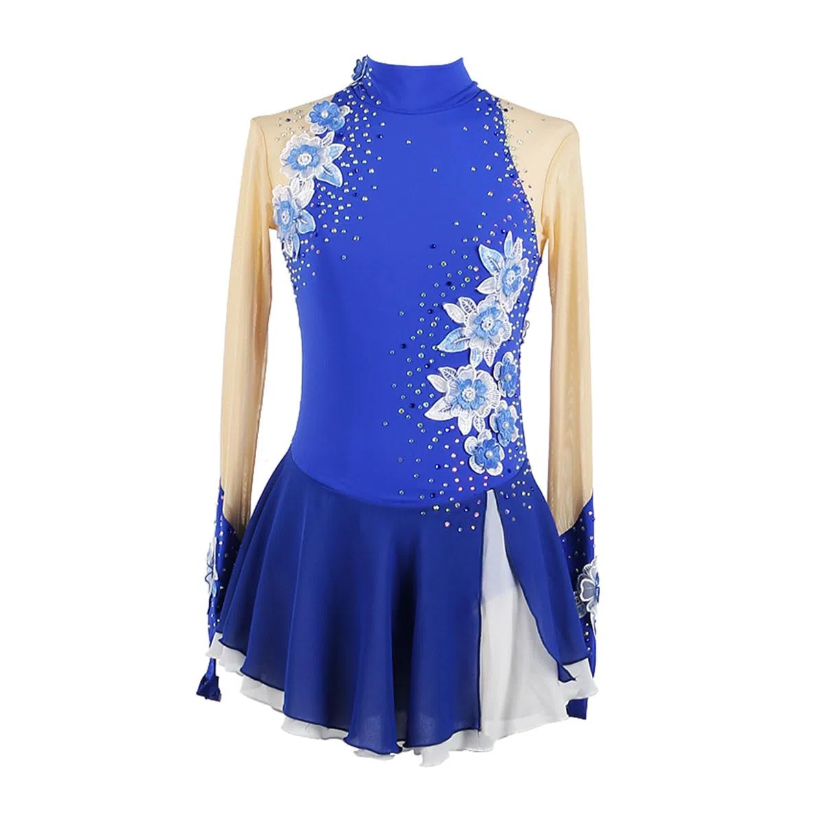 Eiskunstlauf Kleid Mädchen Kürkleid Strass Gymnastik Leotard Ballerina Kleid Latein Tanzkleid Rollkunstlauf Wettbewerb Tanzanzug Eiskunstlauf Zubehör,Blau,S