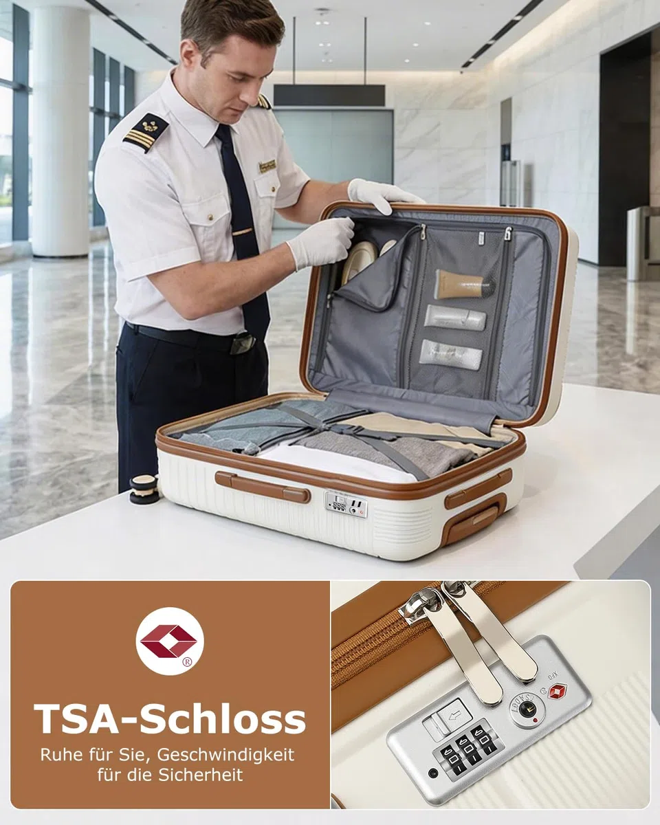 British Traveller Reisekoffer Groß Koffer Trolleys Groß Hartschalenkoffer 100% PP Handgepäck Koffer mit 8 Spinnerräder Rollkoffer 76 * 49.2 * 31cm Suitcase TSA-Schloss Neu Beige