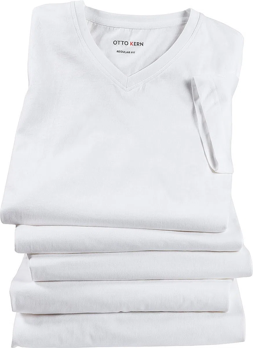 Otto Kern T Shirt Herren im 5er Pack, 5x Kurzarm-Shirts mit V-Ausschnitt, atmungsaktive T-Shirts Herren Schwarz und Weiß aus 100% Baumwolle, Weiß, Gr. L
