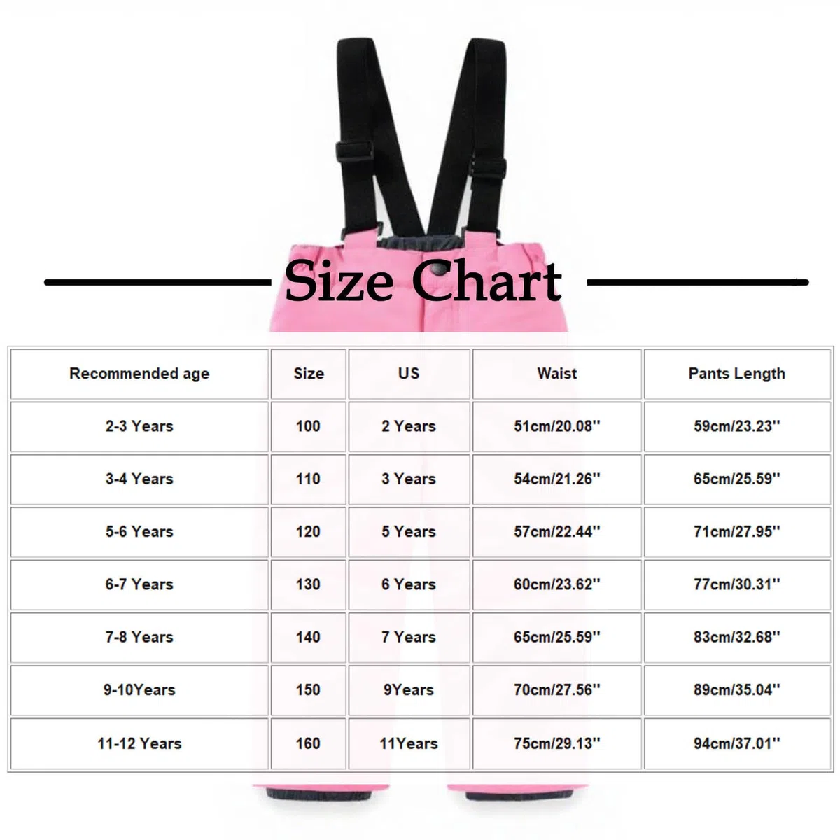 XINYUNZU Mädchen Jungen Schneehose Wasserdicht Skihose Winddicht Winterhose Latzhose Gefütterte Hose Warm Snow Pant Trägerhose Winter Outdoorhose Kinder 2-13 Jahre