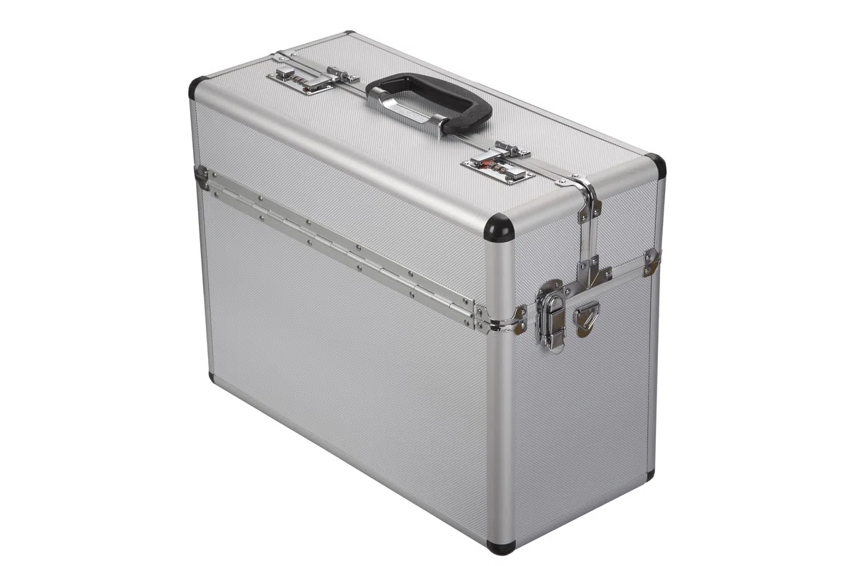 ALUTEC Pilotenkoffer (Aluminium Koffer, Innenmaße 435x340x1950 mm, ergonomischer Griff, mit Dokumentenfach, Stiftehalter, Fach für Visitenkarten, Deckel nach Oben öffnend) 61800