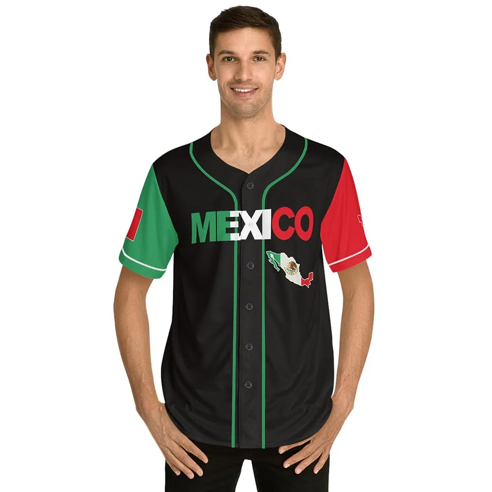 Herren Mexiko Baseball Trikot, Adler Mexiko Baseball Button Down Jersey Shirts, Mexikanische Flagge Baseball Trikots Sportshirt