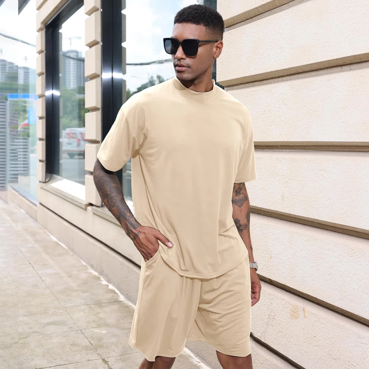 Herren T-Shirt und Shorts Set 2 Teiliges Sommer Trainingsanzug Jogginganzug Kurzarm Casual Freizeitanzug Tracksuit für Männer M-3XL