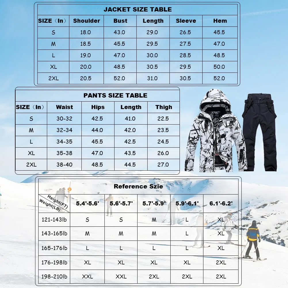 ALSOGO Skianzüge Für Herren 2-teiliger Snowboard Sets Wasserdicht Winddicht Winter Warme Ski Jacke und Hosen Set Zum Skifahren Snowboarden Klettern