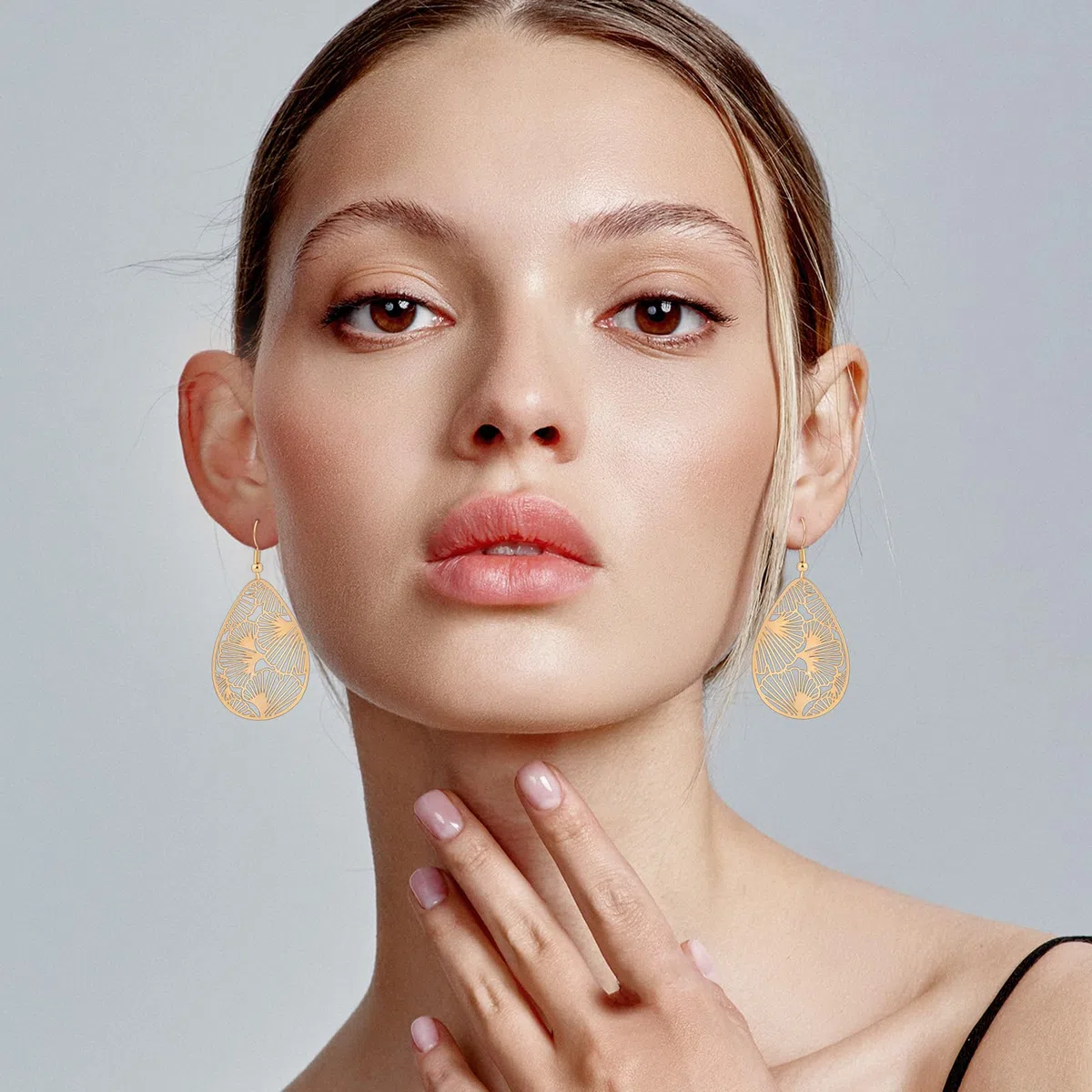 14K Gold vergoldet Blattgold Ohrringe für Frauen, Silber Ohrringe Hängend Damen mit Anhänger Tropfenform, Wassertropfen Schmuck für Geschenk
