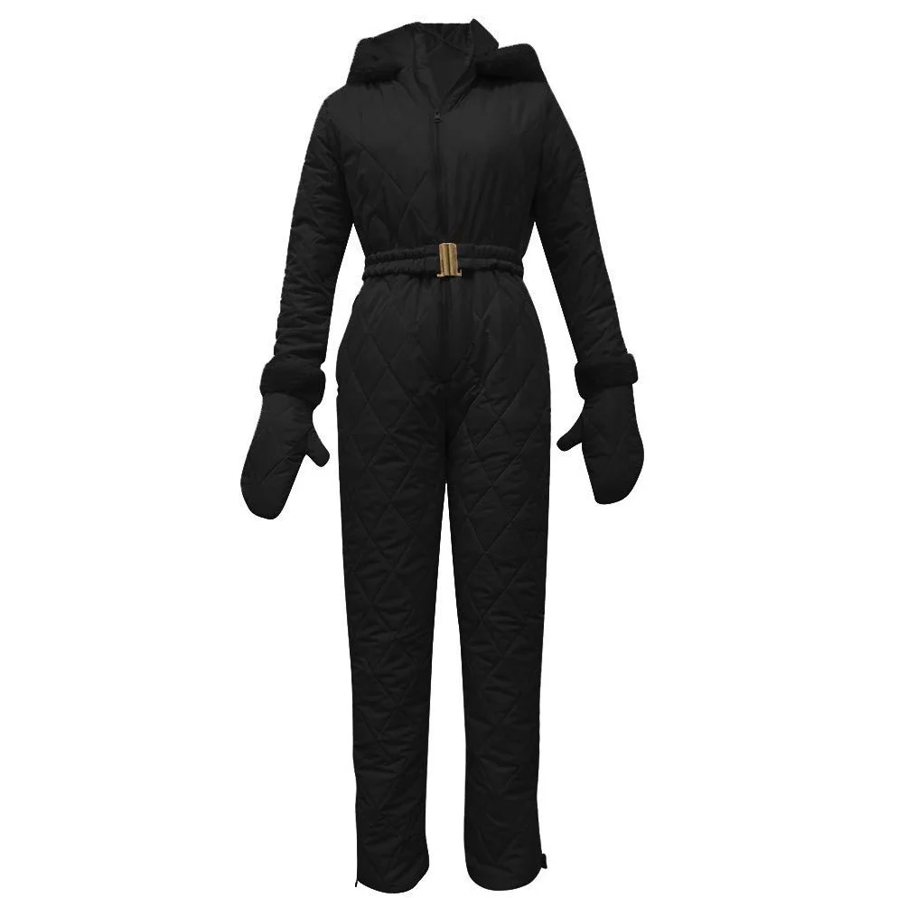 YueYue Damen Schneeanzug Einteiliger Skioverall Winter Warme Schnee Skifahren Sätze Outdoor Jumpsuit Langer Overall mit Kapuze Reißverschluss Skianzüge wasserdicht Einteiler Skisuit