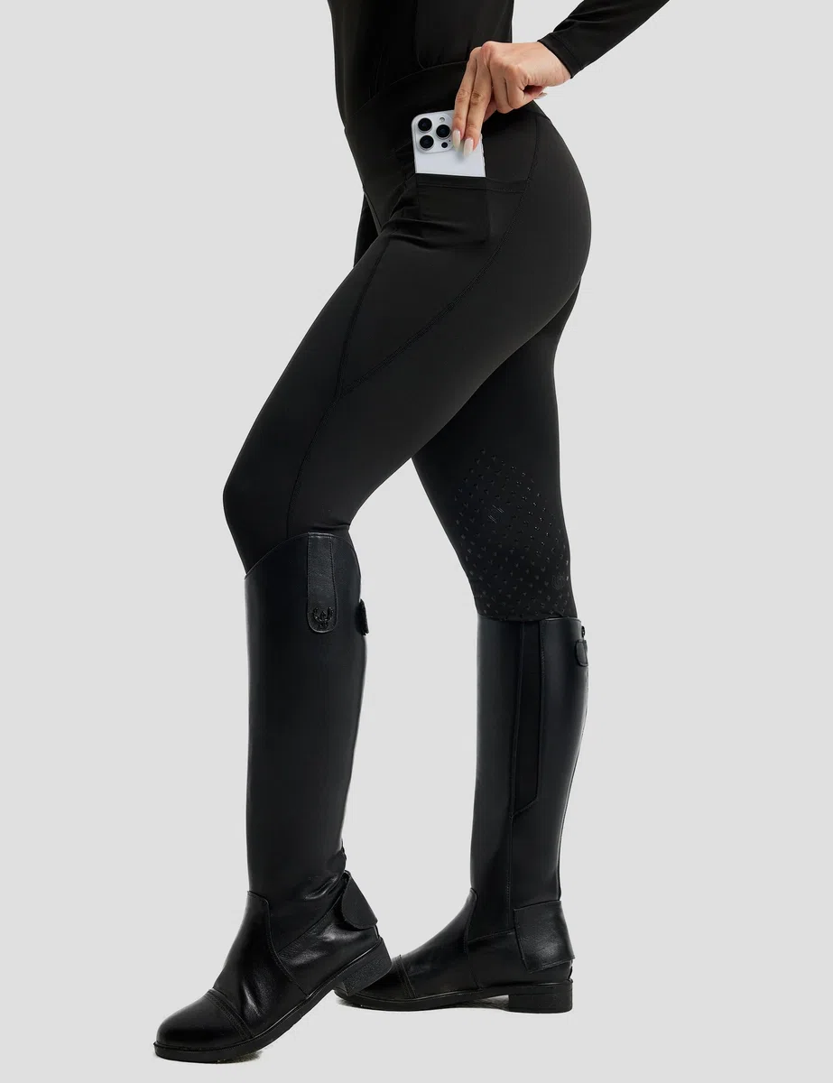 FitsT4 Sports Reitset für Damen Reithose und Reitsport Oberteil Stretch Reitleggings Reitbekleidung Sommer mit Knie-Patch Silikon und Taschen