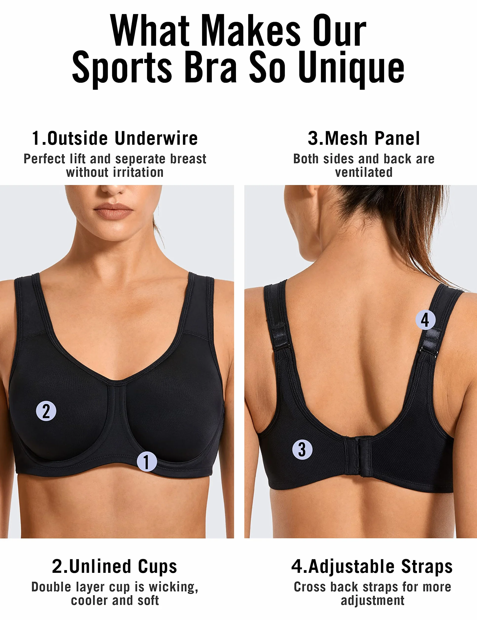 SYROKAN Damen Starker Halt Sports BH Große Brüste mit Bügel für Große Größen