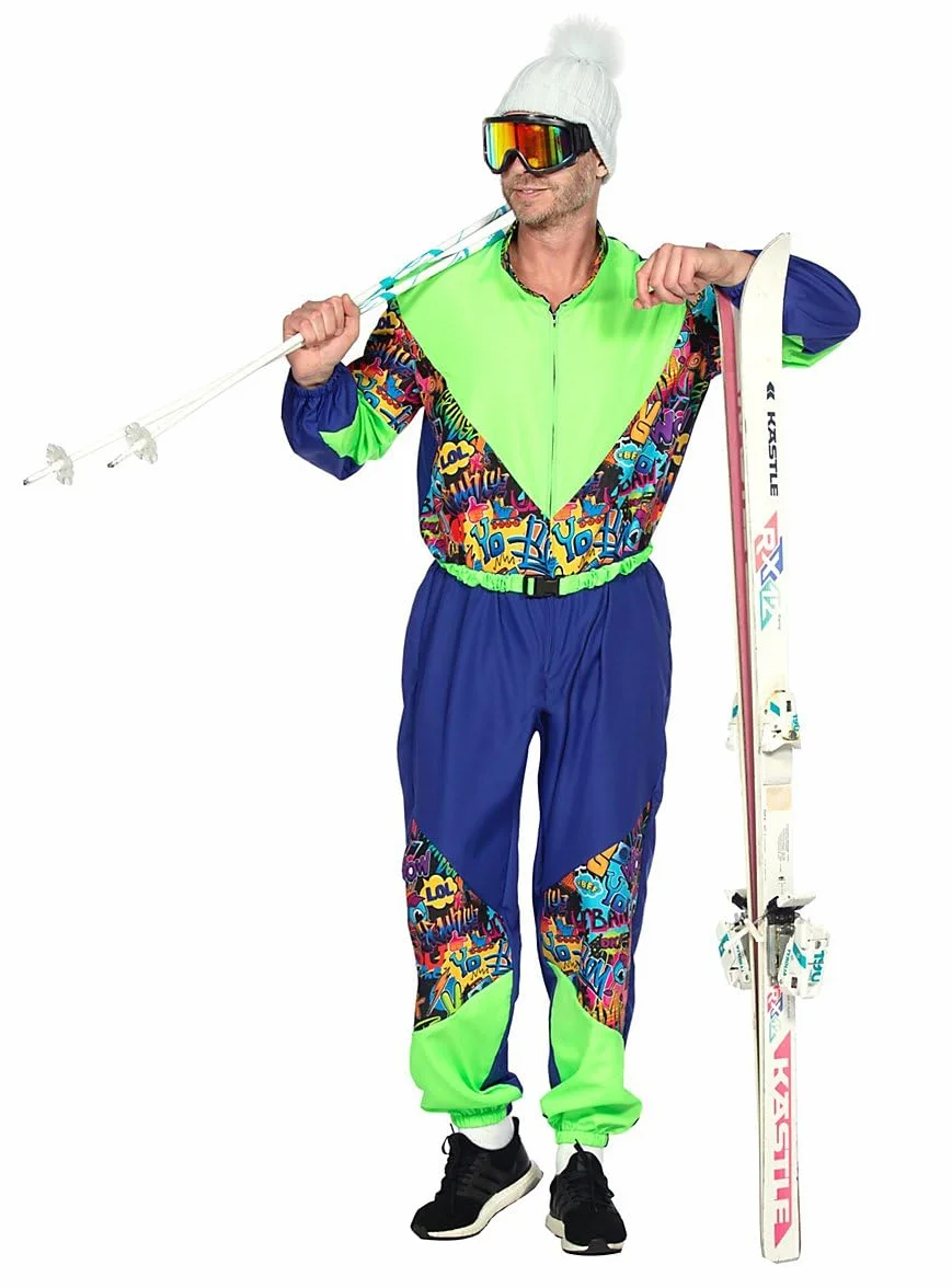 WILBERS & WILBERS 5495 - Retro Skianzug mit 80er Jahre Print für Herren, Skioverall, Schneeanzug, für Aprés Ski und Karneval