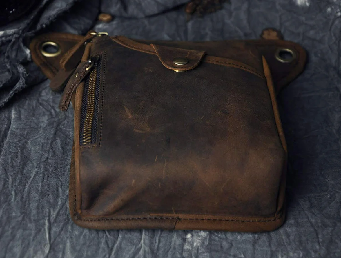 Le'aokuu Herren Echtes Leder Tasche Beinbeutel Beintasche Außenbeintasche Beinbeuteltasche Reisen Hüfttasche Wandern Klettern Oberschenkeltasche für Männer Frauen 211-5