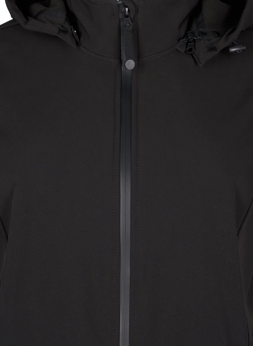 Zizzi Softshelljacke für Damen Große Größen - Übergangsjacke Lang - Atmungsaktiv, Winddicht & Wasserabweisend - mit Kapuze - Jacke aus Softshell-Material mit Fleece Gefüttert