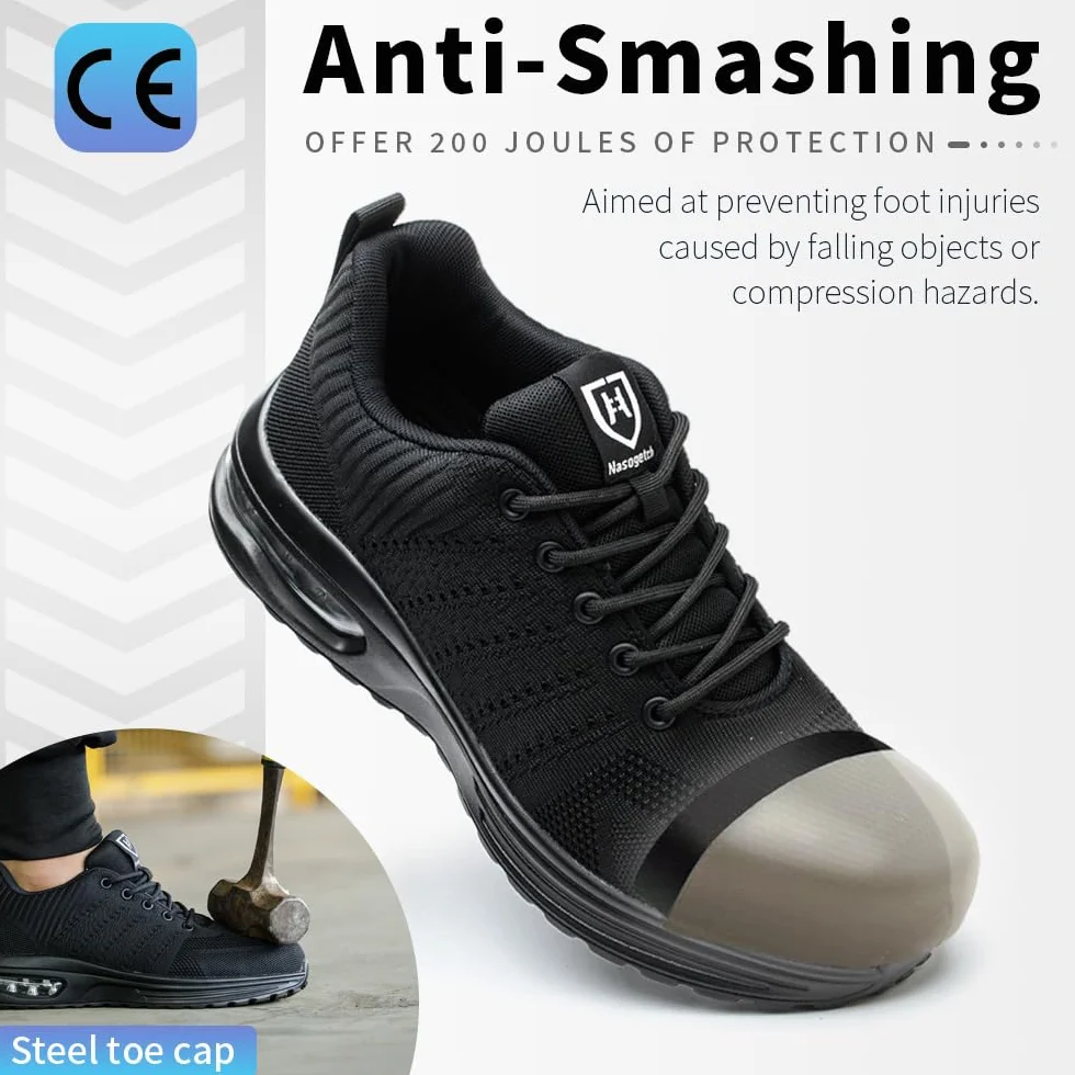 Nasogetch Sicherheitsschuhe Damen Herren Stahlkappenschuhe Arbeitsschuhe Sportlich Atmungsaktiv