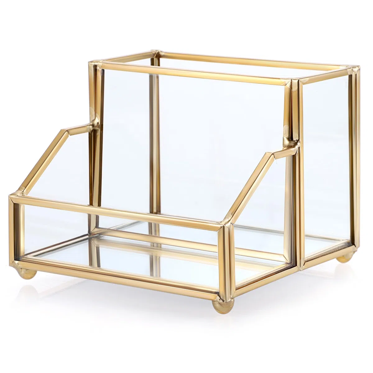 SUMNACON Silber Visitenkartenhalter mit Stiftholder Glas Metall (Golden Rechteck)