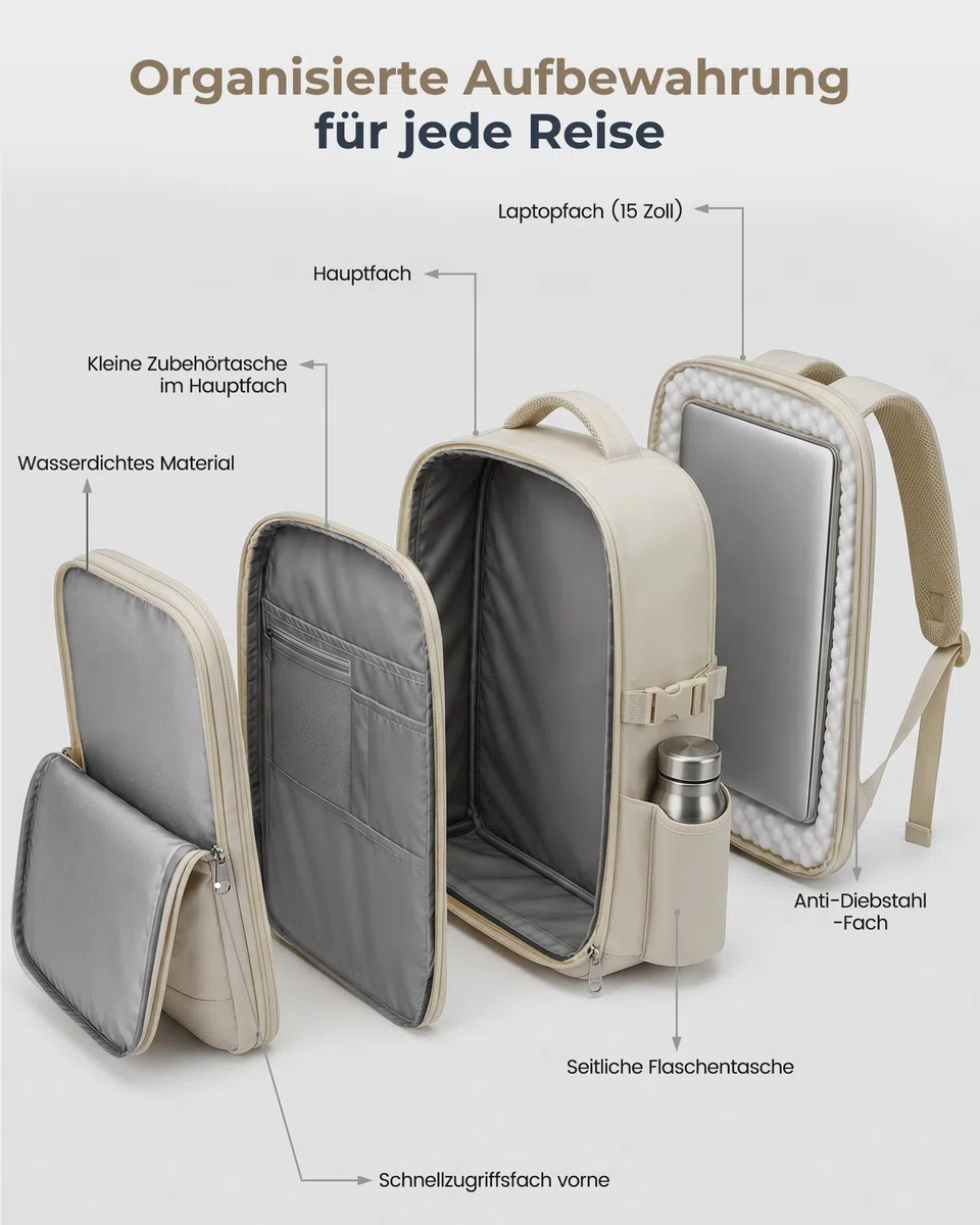 Samfolk Handgepäck Rucksack Ryanair Handgepäck 40x30x20 Travel Backpack 11 Taschen Carry On Bag Cabin Bags Mit Anti-Diebstahl-Tasche für Frauen & Männer Tragetasche Hand Luggage Backpack, 24L