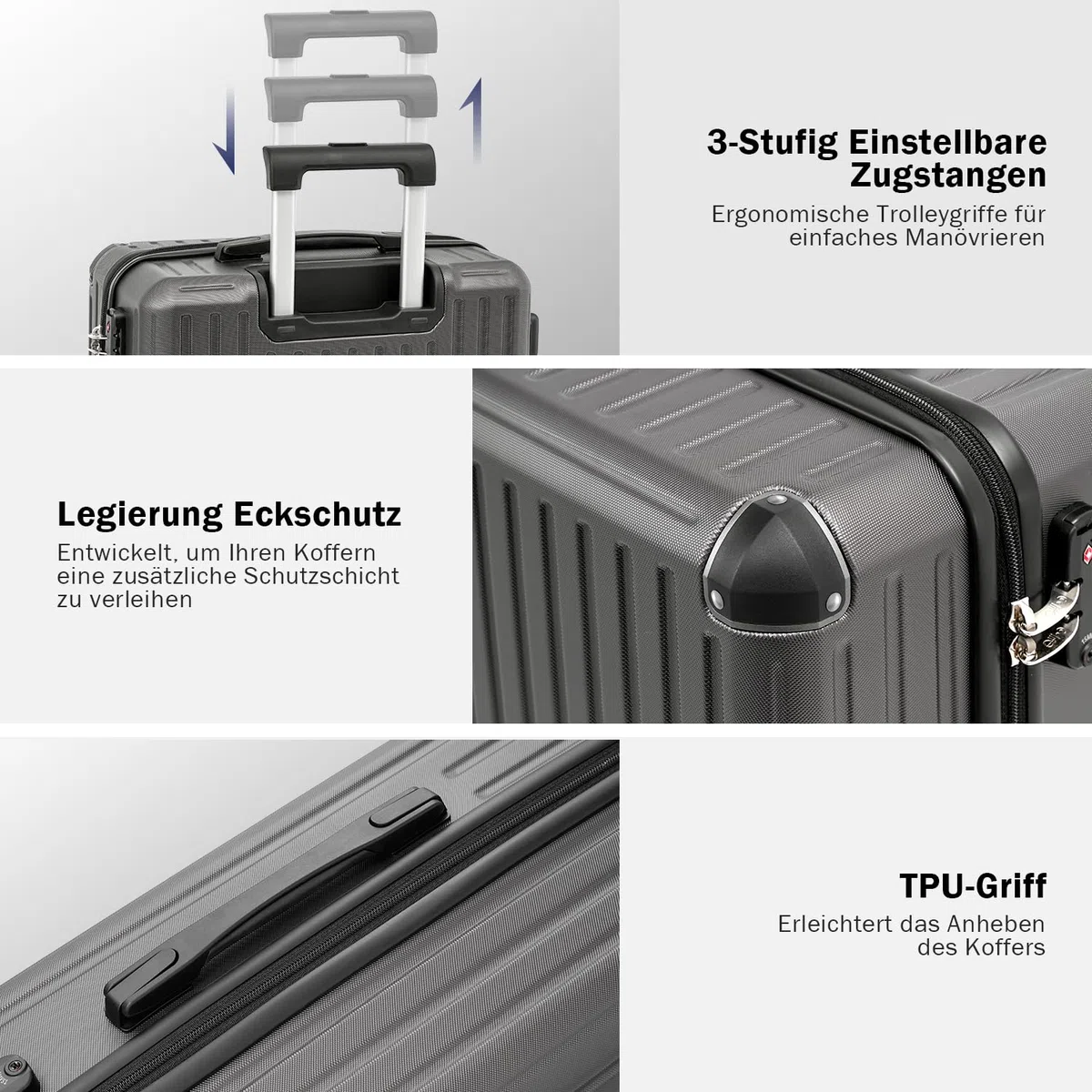 COOLIFE Koffer Trolley-Koffer Hartschalen-Koffer Rollkoffer Reisekoffervon ABS-Material mit TSA-Schloss Teleskopgriff und 4 Zwillingsrollen (Schwarz, Koffer-Set)