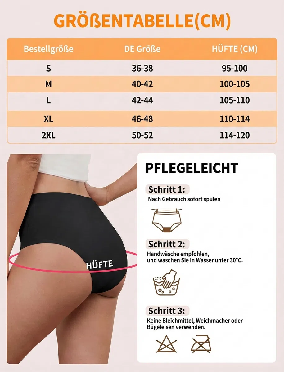PoseFree Periodenunterwäsche Damen Starke Blutung (40ml) – Nahtlos & Unsichtbar unter Kleidung, Auslaufsicher, 3er Pack