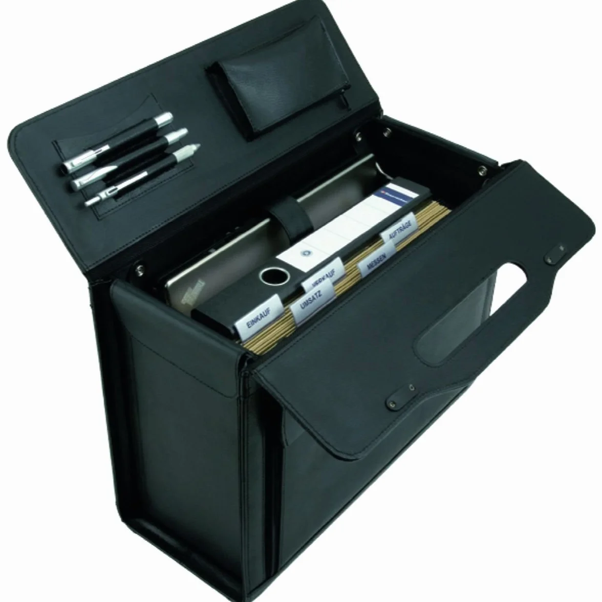 ALASSIO 45042 Pilotenkoffer Ancona, Aktenkoffer aus echtem Leder, Handgepäck Dokumentenkoffer mit Hängeregister Koffer, 45 cm, 32 Liter, Schwarz