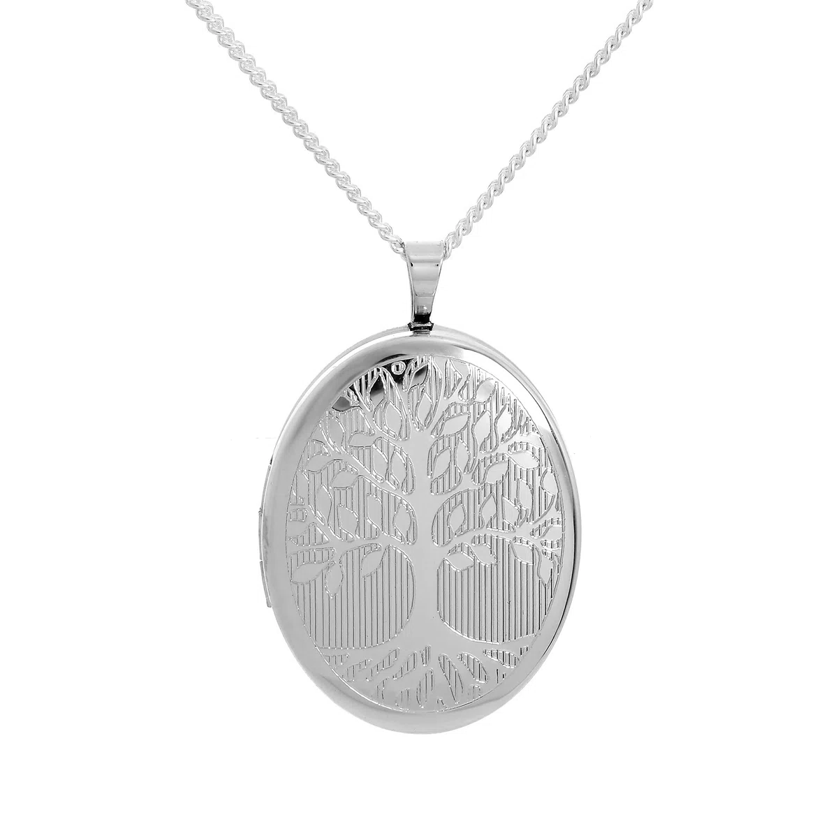 Sterlingsilber Lebensbaum Graviertes Medaillon Oval an 45,7cm Kette