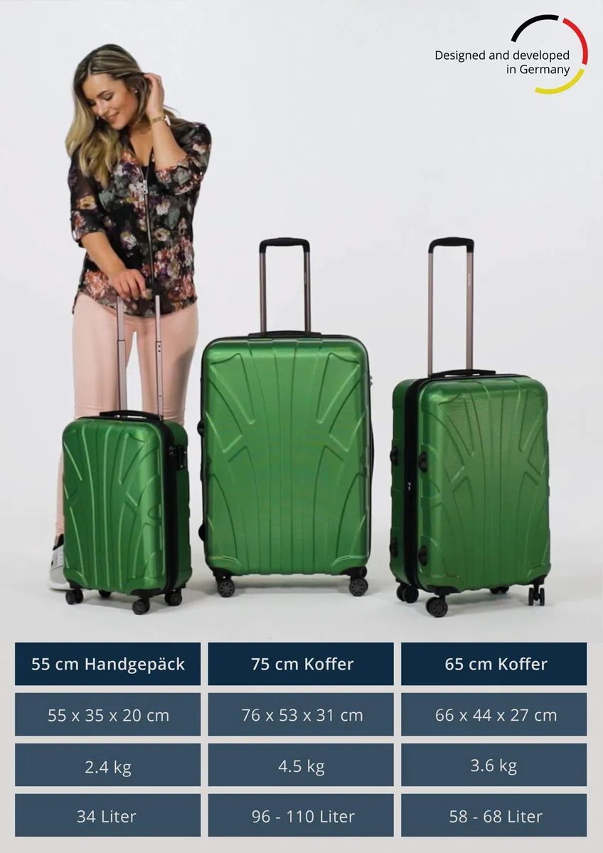 suitline Handgepäck Hartschalenkoffer 55x35x20 cm (34 L) ABS Kabinenkoffer mit TSA Schloss 4 Doppelrollen Teleskopgriff leicht robust Bordgepäck für Flugreisen Wochenendtrip Business, Magenta