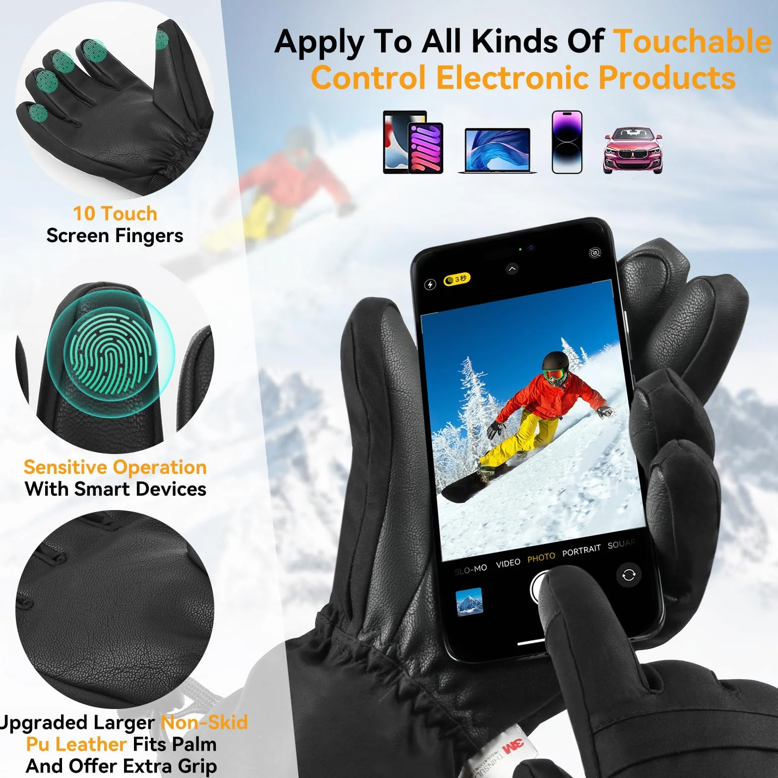 Ski-Handschuhe, Winterhandschuhe, Schneehandschuhe, Ski- und Snowboardhandschuhe für kaltes Wetter, sowohl für Männer als auch für Frauen, geeignet für Eltern und Kinder