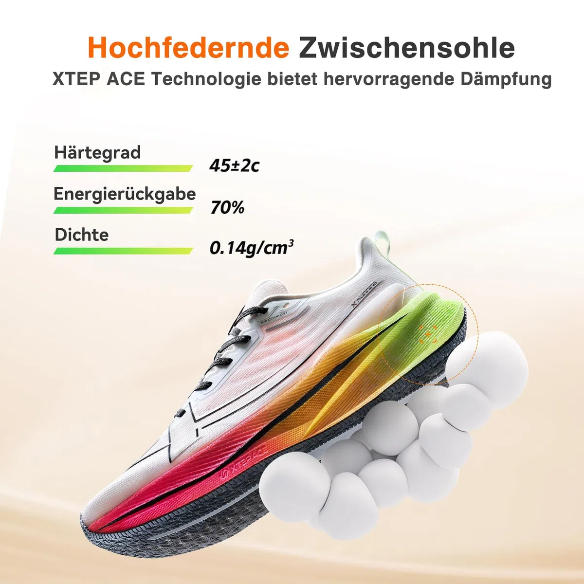 XTEP Professionelle 2000km Herren-Laufschuhe für Prüfungstraining,Hohe Dämpfung Starke Rückstoßfähigkeit Sneaker, rutschfeste und strapazierfähige Sportschuhe, ideal für Langstreckenläufe ab 10 km