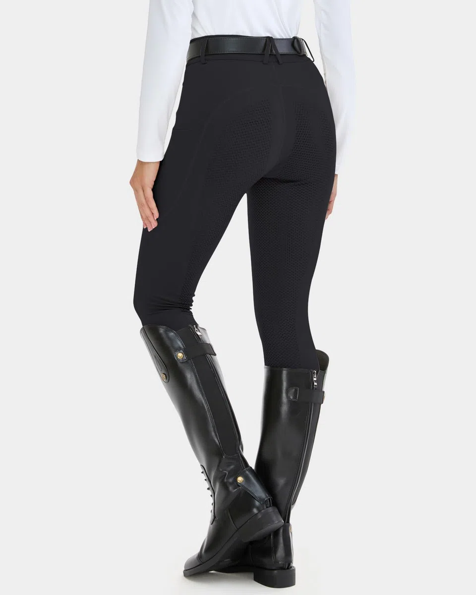 HMILES Damen Reitleggings Silikon Vollbesatz High Waist Elastische Reithose Damen mit Handytasche Gürtelschlaufen