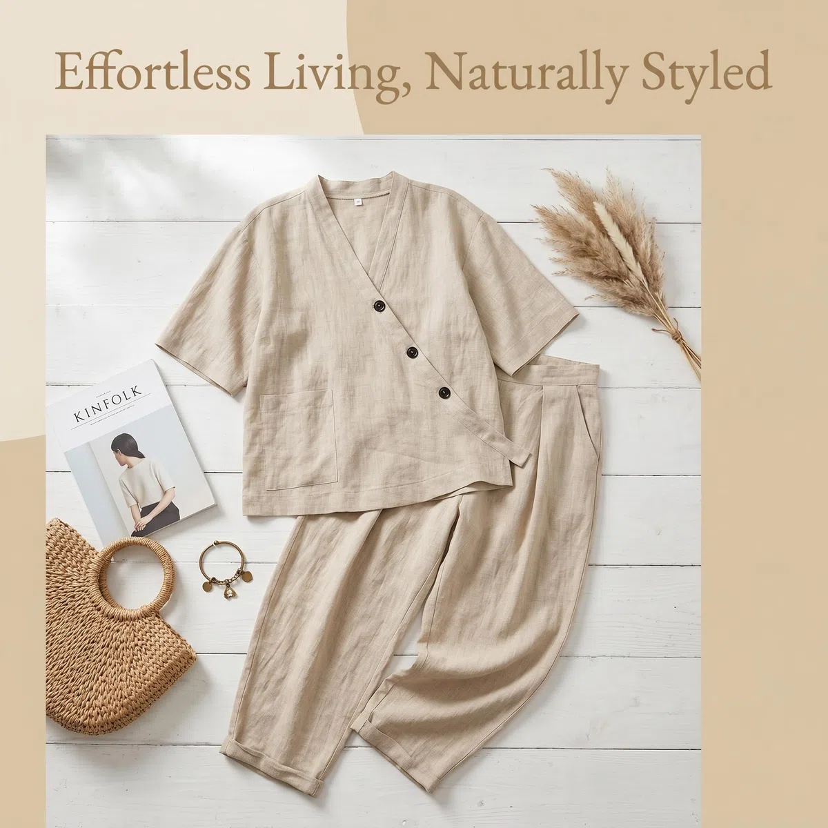 Zweiteiler Damen Sommer Leinen Hosenanzug Elegant Musselin Set 2 Teiler Baumwolle Oberteil und Weite Hose Luftig Leichte Leinenanzug Freizeitanzug Hausanzug Casual Outfits Lose