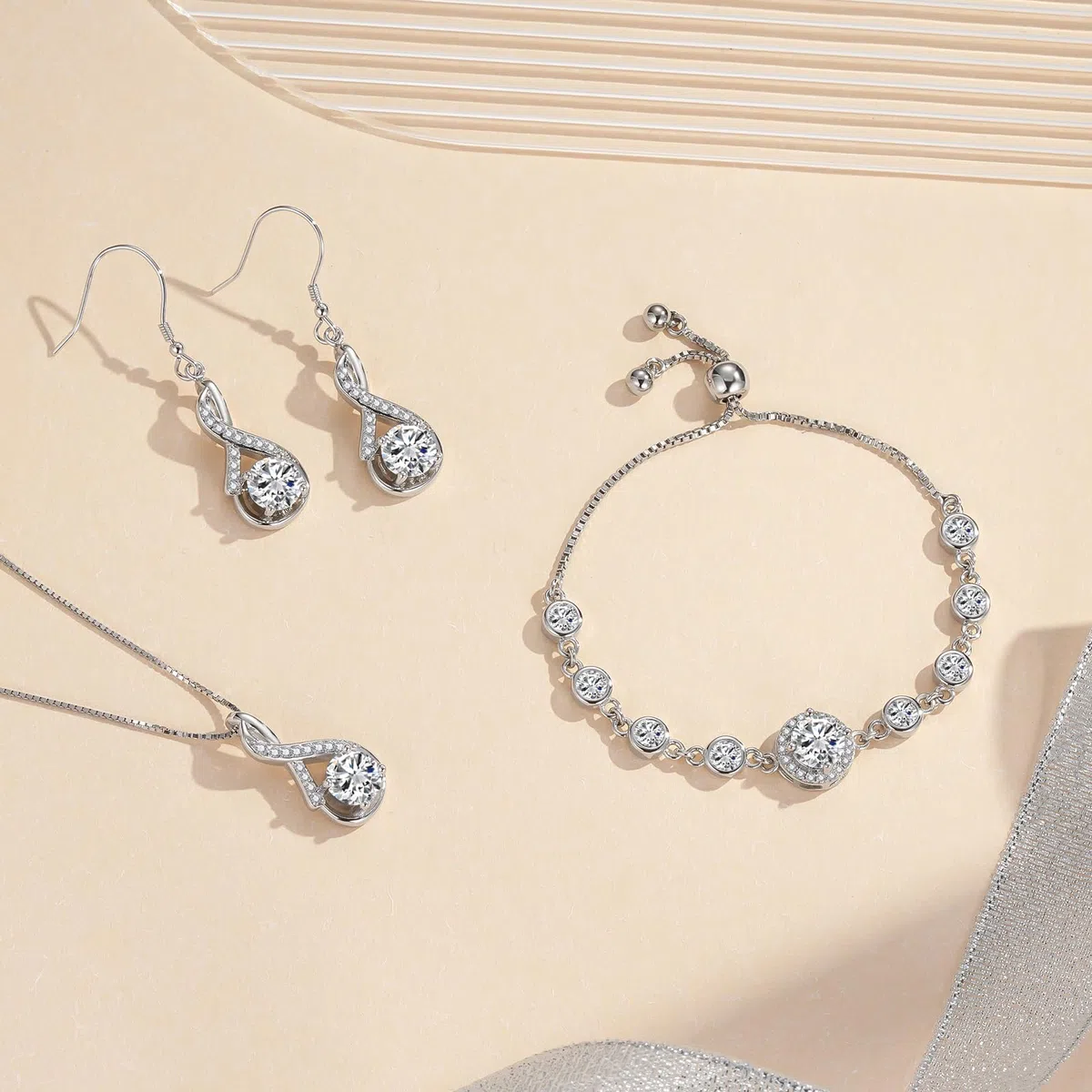 Silber Schmuck Set Damen, 925 Sterling Silber Halskette & Ohrringe & Armband Set mit AAAAA Cubic Zirkonia, Unendlichkeit Silberschmuck Damen 925 Hochzeitstag Liebesgeschenk für Braut Frauen