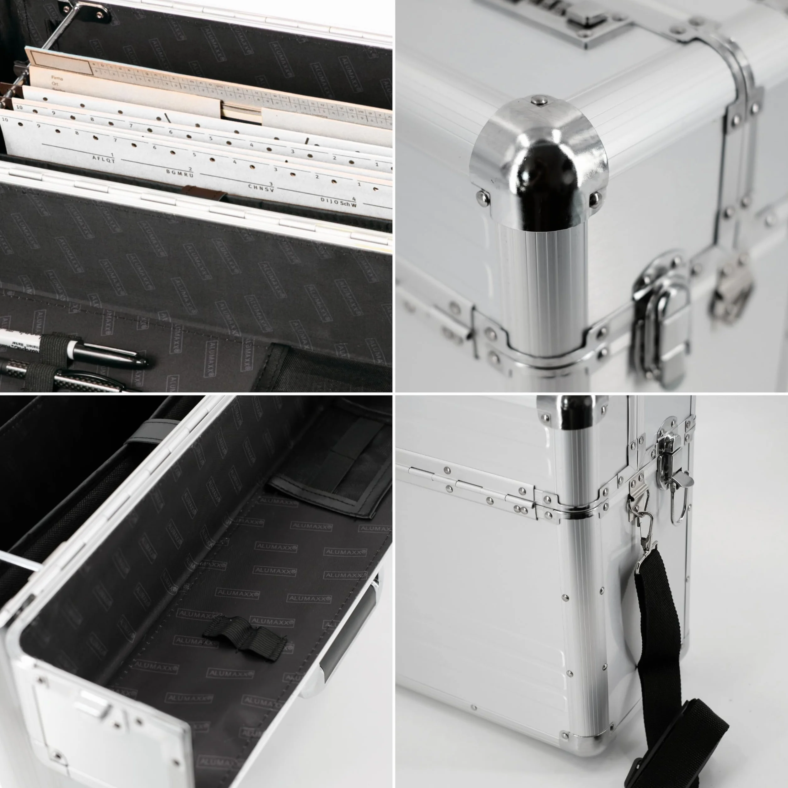ALUMAXX 45119 Pilotenkoffer BETHA, Piloten Koffer aus glattem Aluminium, Dokumentenkoffer Alu, Aktenkoffer mit Zahlenschloss, Koffer 47 cm, Businesskoffer für 17" Notebooks, Silber, 47 x 38 x 20 cm
