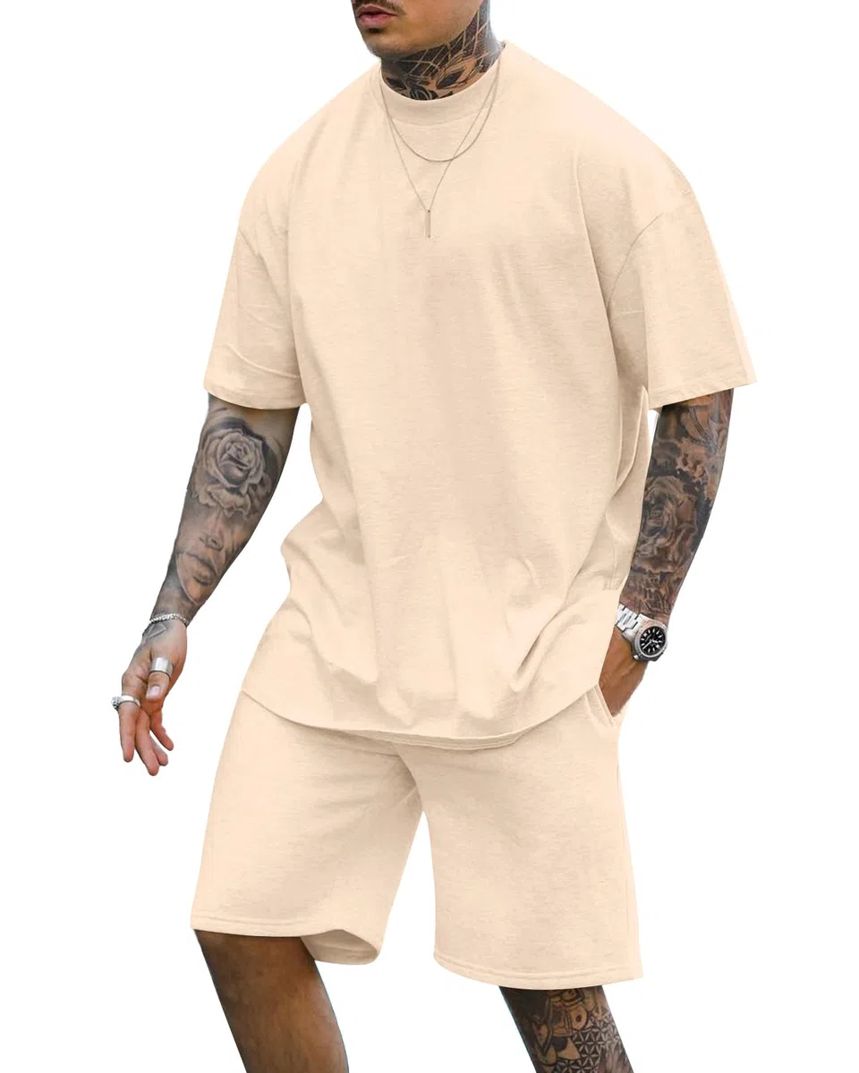 Herren T-Shirt und Shorts Set 2 Teiliges Sommer Trainingsanzug Jogginganzug Kurzarm Casual Freizeitanzug Tracksuit für Männer M-3XL
