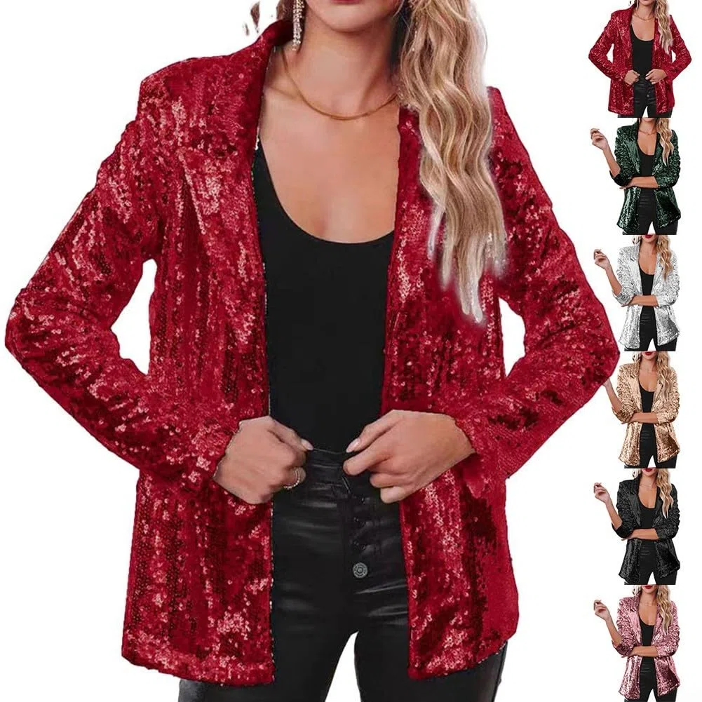 Nightclub Pailletten Blazer Damen Schimmer Glitzer Jacke Mantel Herbst Outerwear