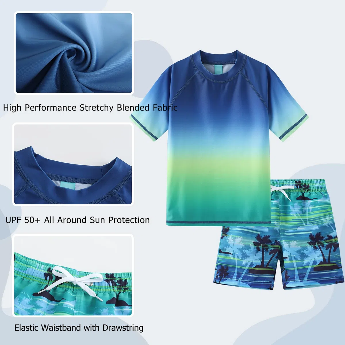 Aisyee UV Badeshirt Jungen Zweiteilig Kurzarm Schwimmshirt Kinder Boardshorts Jungen Badeset Kinder Schnelltrocknende Badeanzug Set 98 164/3-16 Jahre