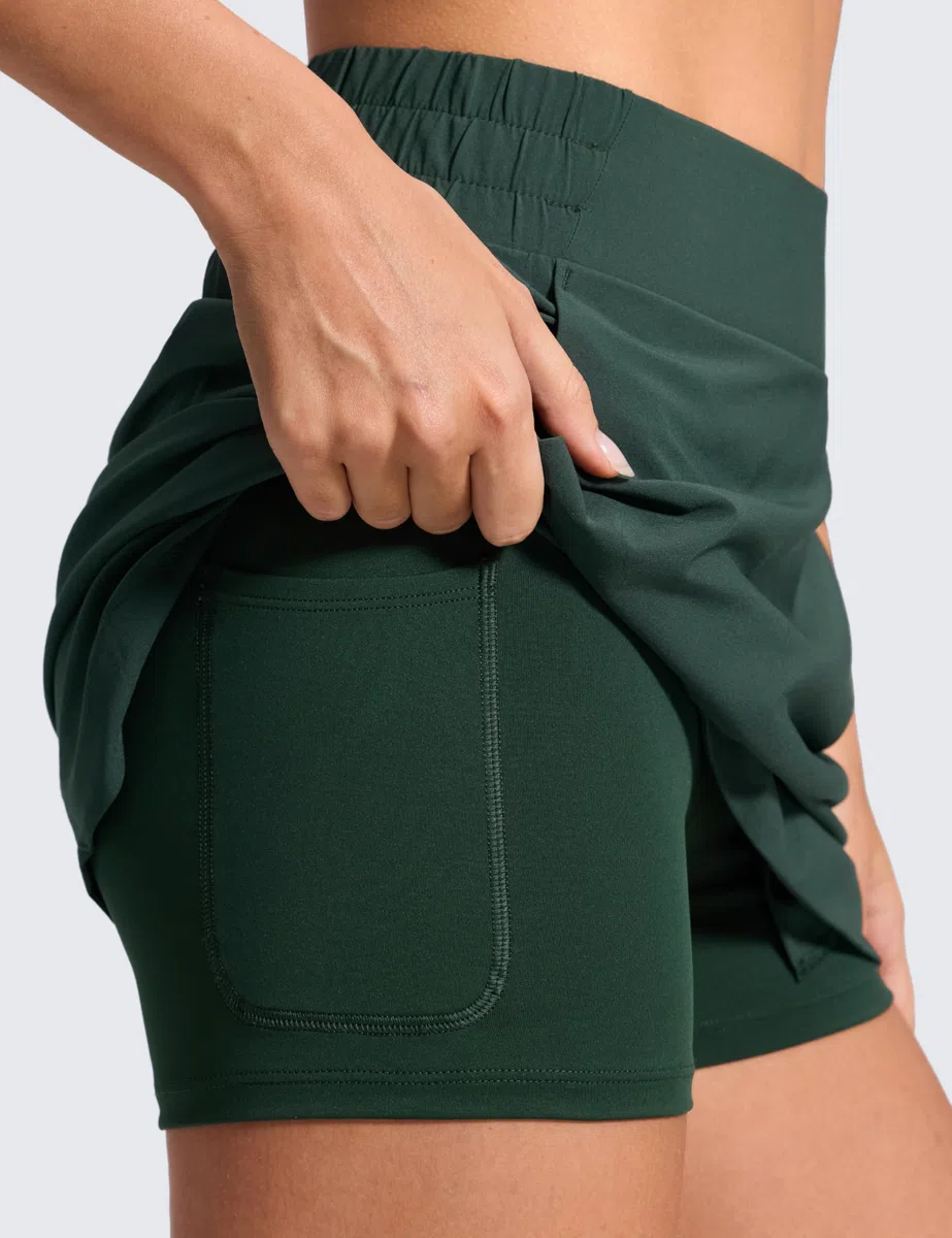 CRZ YOGA Damen High Waist Golfrock Tennisrock Hosenrock Hose Sport Rock mit Taschen Leichte Tennis Skirt Skort Sportrock
