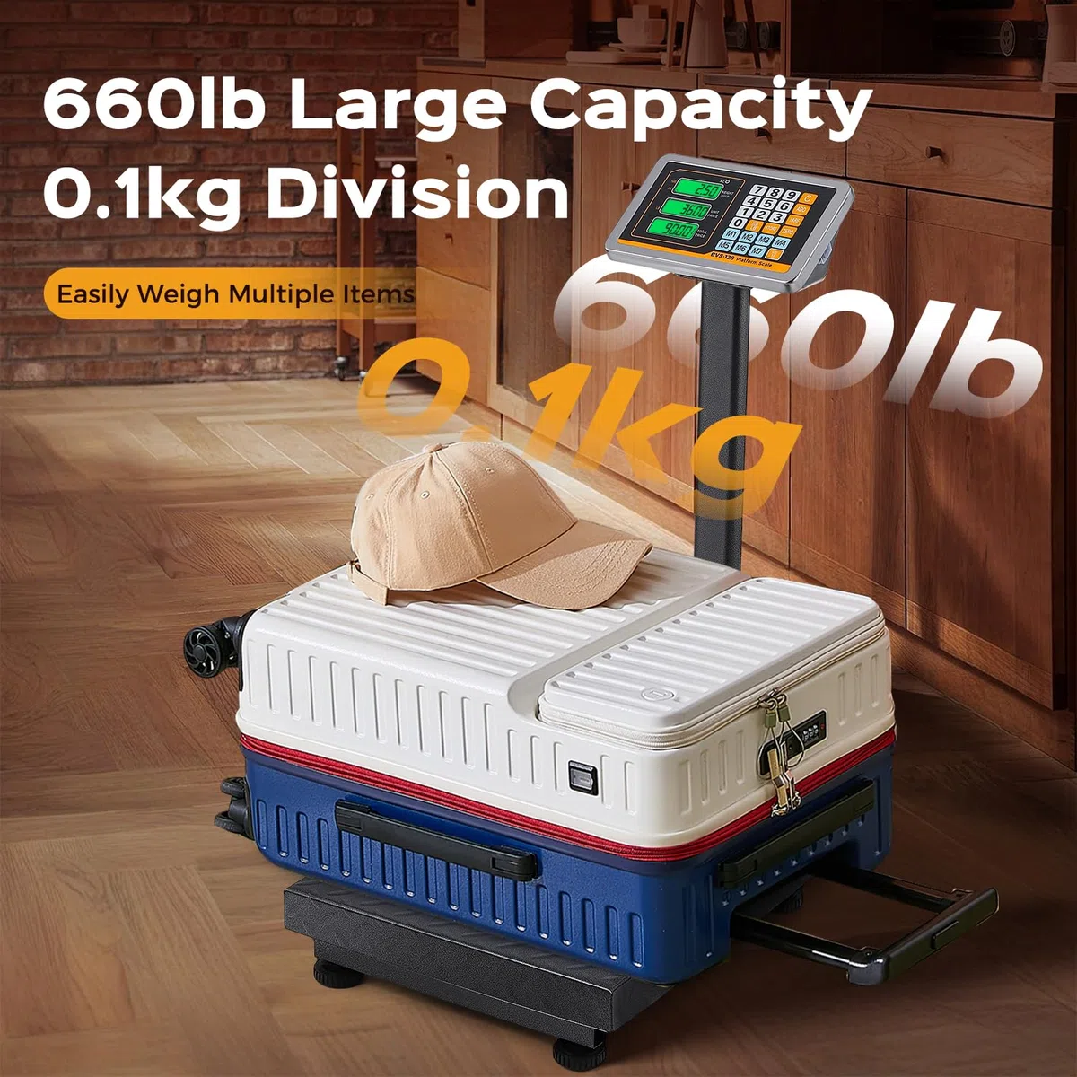 Bonvoisin Digitale Industriewaage Plattformwaage 300kg/ 0.1kg, Schwere Bodenwaage& Paketwaage mit KG/LB-Umschaltung, Wiegefläche 45x40cm, LCD-Display, Rollen & verstellbare Füße, Netz-/Batteriebetrieb