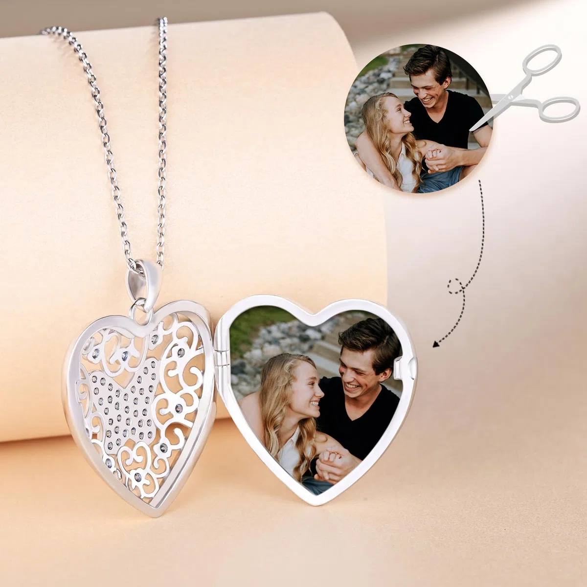 Herz Medaillon zum Öffnen für Bilder Halskette Damen Silber 925 mit Zirkon: Schmetterling Foto Kette Skelett Bilder Anhänger Halskette-Vintage Amulett Schmuck-Geschenk für Frauen Mama Freundin Mädchen