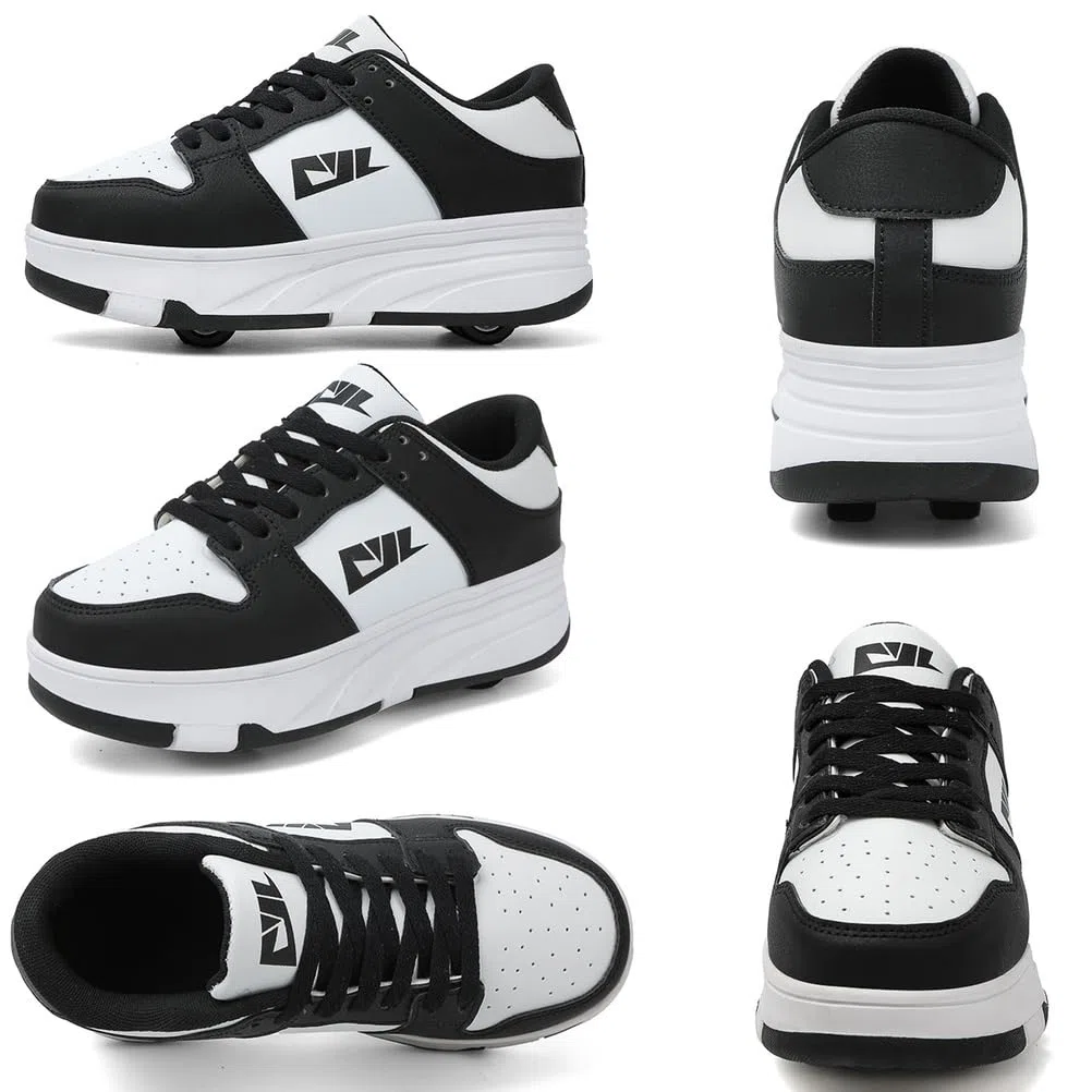 Schuhe mit Rollen für Kinder – 2-in-1 Rollschuhe und Turnschuhe für Jungen & Mädchen, verstellbare Skateboardschuhe