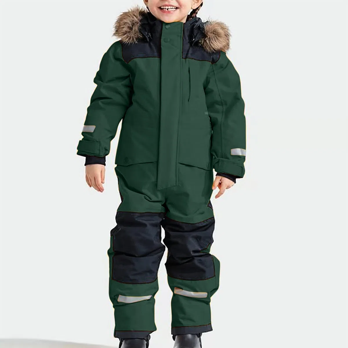 Schneeanzug Kinder Warmes Daunenjacke Set Wasserdichter Winter Skijacke Softshell Dickere Skihose Fellkragenkapuze Winddichter Skianzug Reflektierenden Skibekleidung für Kinder Skioverall