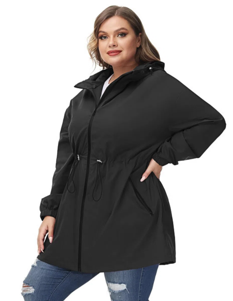 Hanna Nikole Damen Große Größe Regenjacke Leicht Wasserdicht Regenmantel mit Kapuze Windbreaker Sport Outdoorjacke