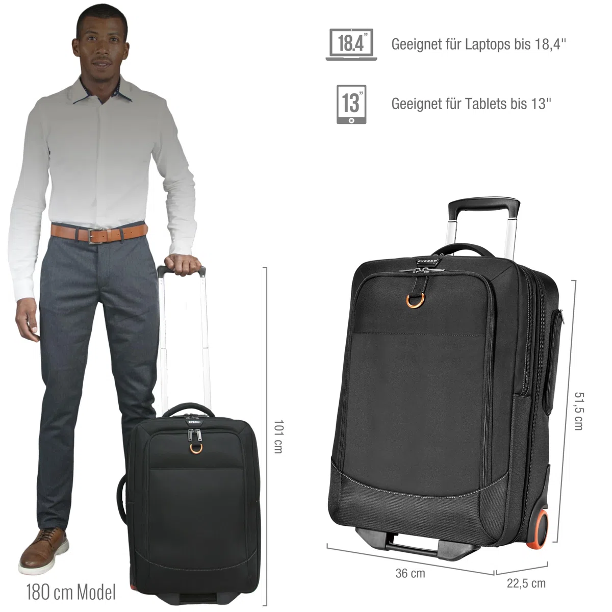 Everki 420 Laptop Trolley 15 bis 18,4 Zoll mit 2 Rollen, Schwarz, 35 Liter