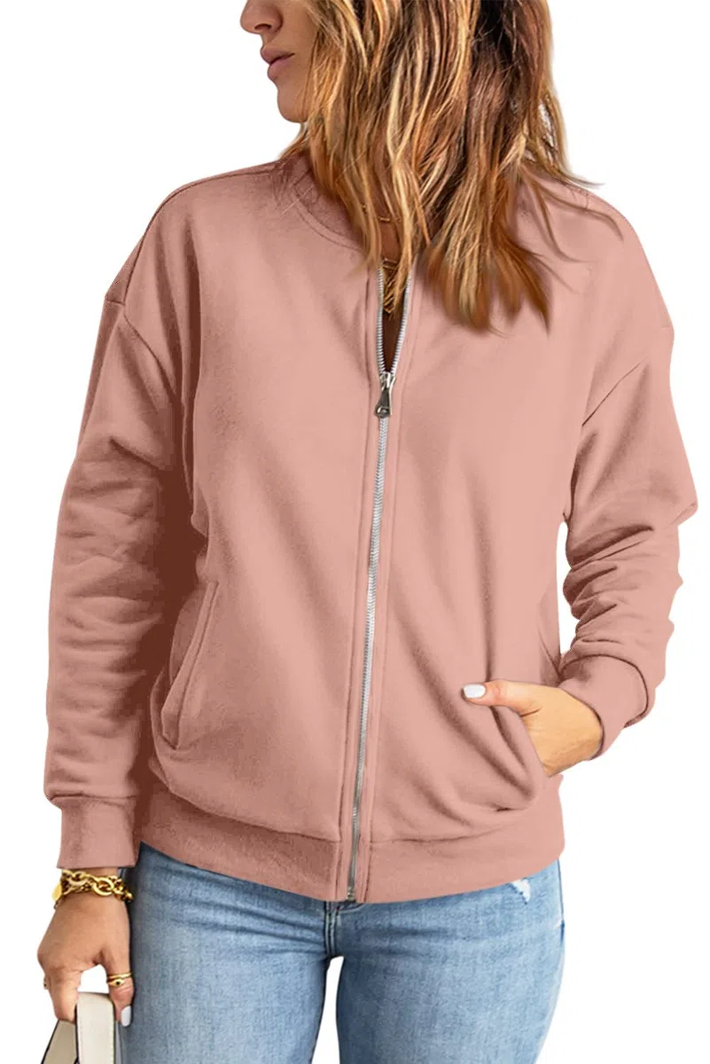 GeGekoko Zip Sweatshirt Damen übergroße Jacket Sweatshirt Einfarbige Loose Langarm Tops Oberteile mit Tasche