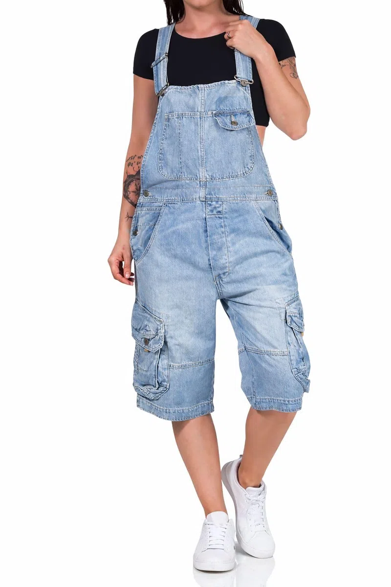 Jet Lag Damen Latzhose Overall Cargo Shorts mit Brusttasche