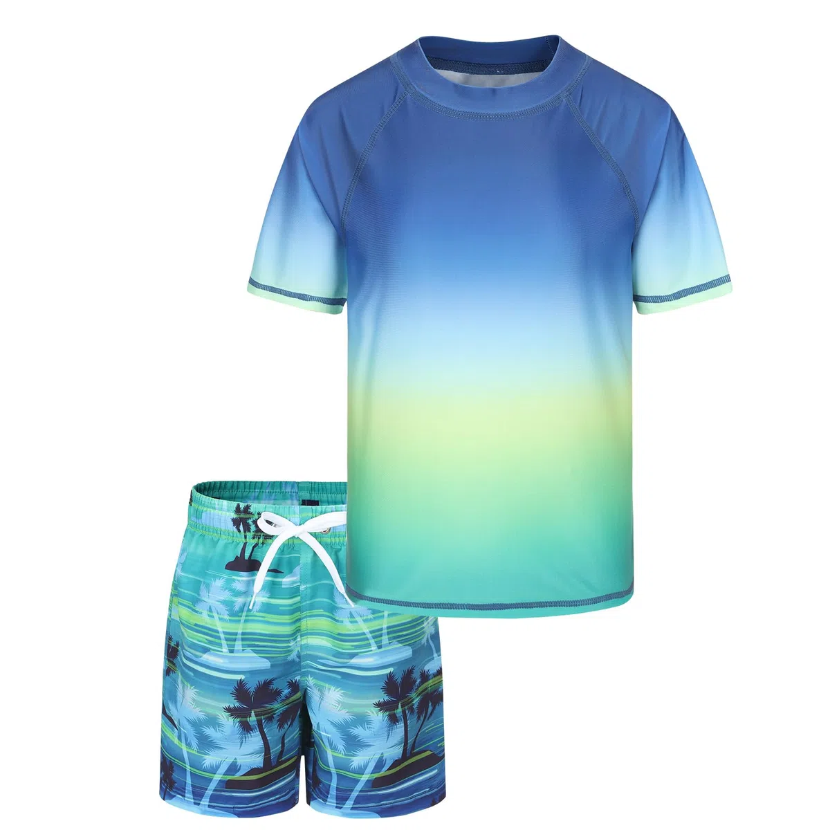Aisyee UV Badeshirt Jungen Zweiteilig Kurzarm Schwimmshirt Kinder Boardshorts Jungen Badeset Kinder Schnelltrocknende Badeanzug Set 98 164/3-16 Jahre