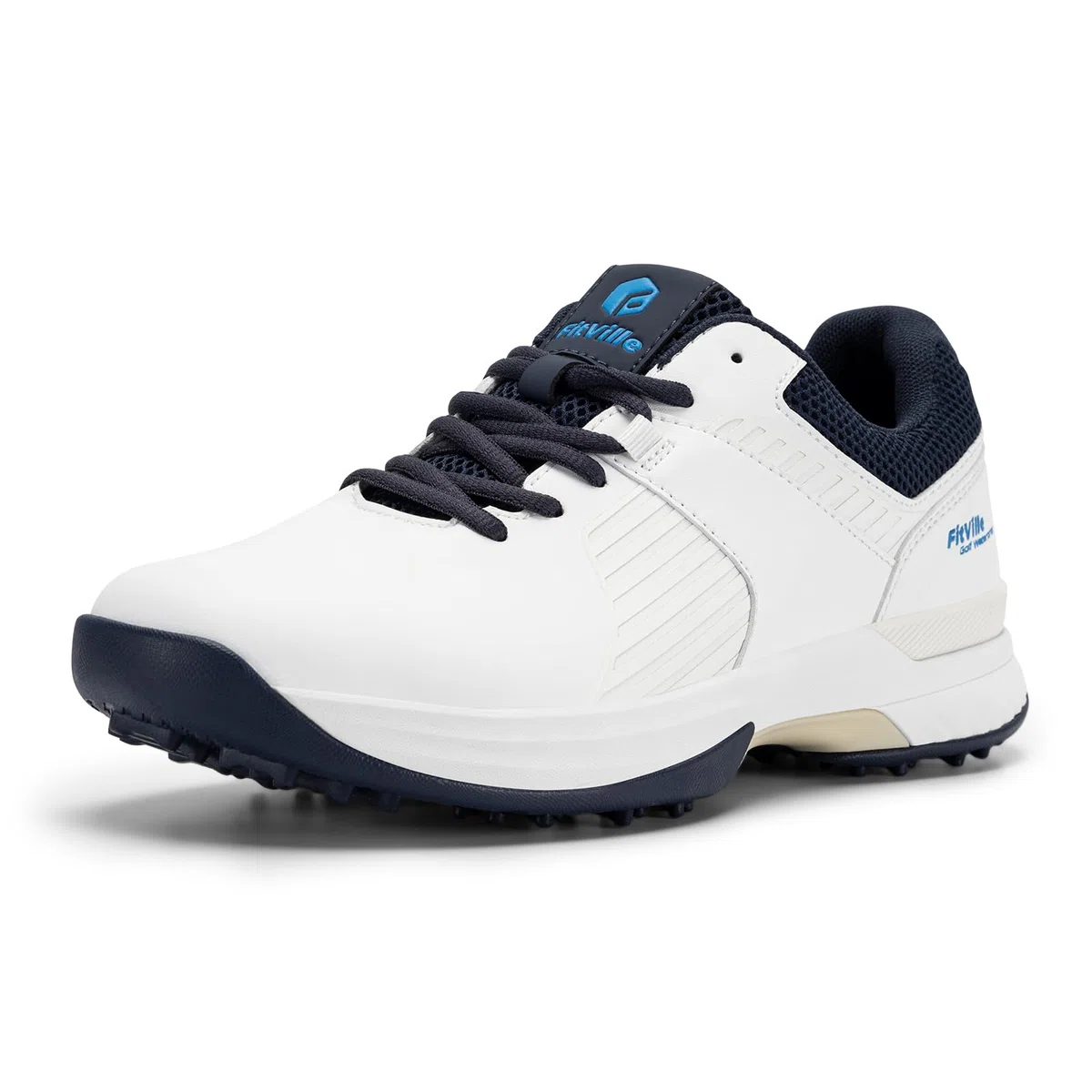 FitVille Herren SpeedEx Golfschuhe V4 Sneaker Extra Weit Walking Schuhe Leichte Bequeme Man Schuhe mit Schnürung atmungsaktive Trainingsschuh für Golf Sport Grau Weiß Gr.40-49